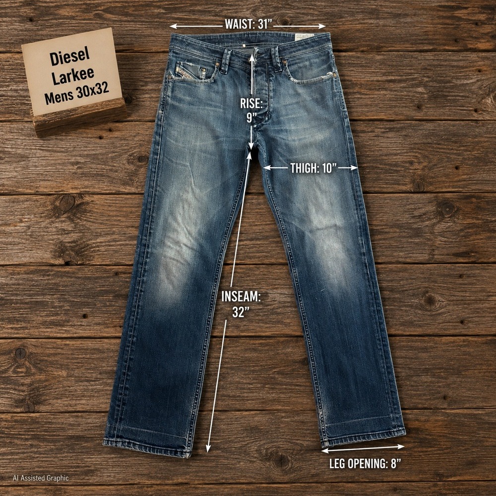 Diesel Larkee Mens 30x32 Regular Straight Jeans Blue Medium Wash 0088Z Stretch - Picture 8 of 12